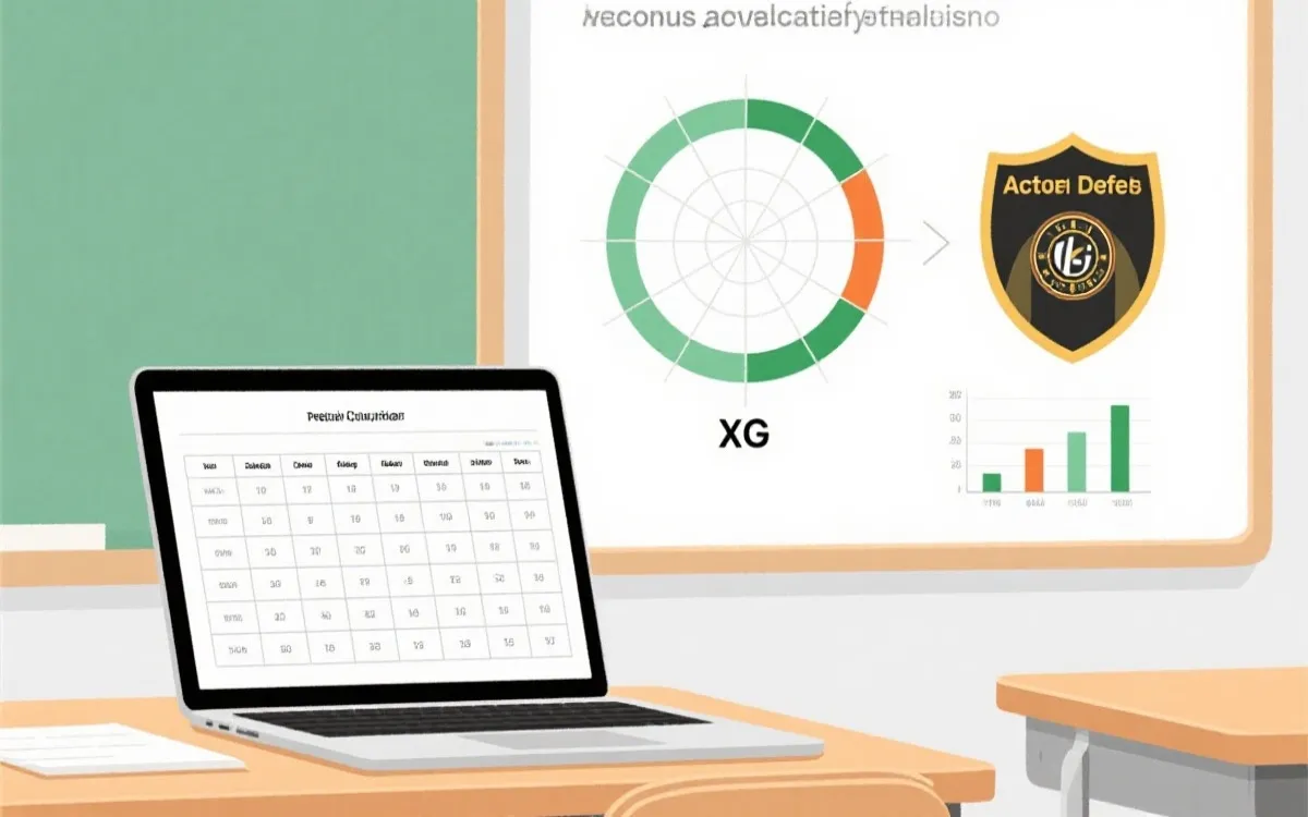 比分预测表可视化示例：雷达图对比进攻与防守指数、柱状图展示xG与被xG、折线展示指数变化